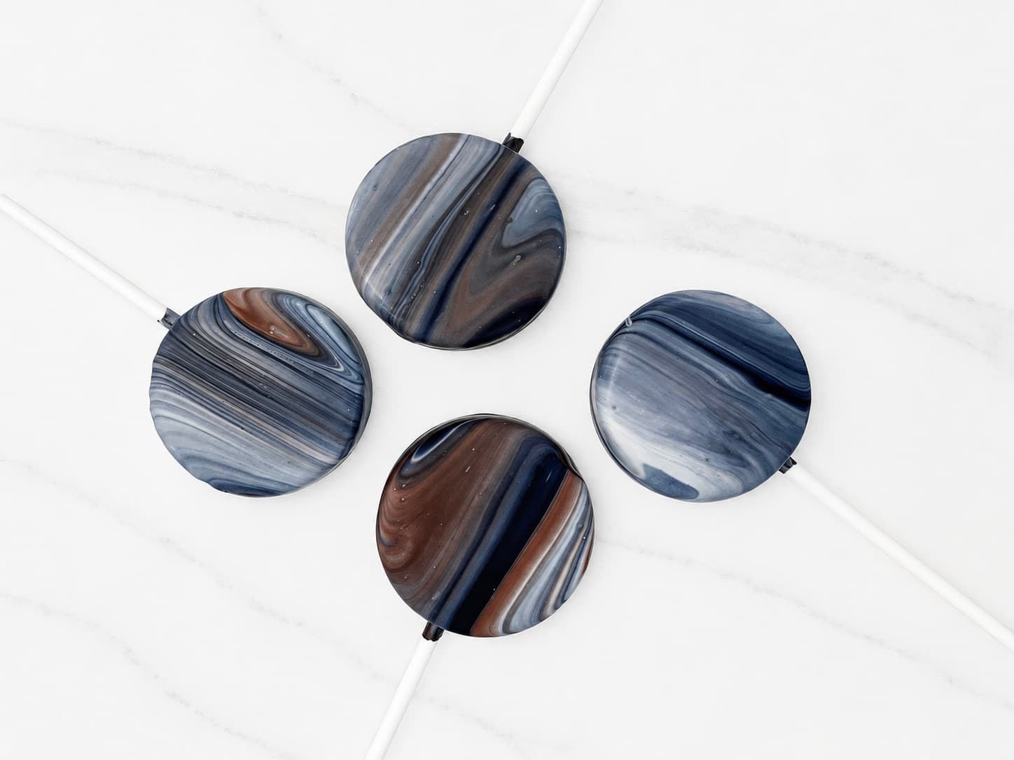 Blue and brown marbled cake pops