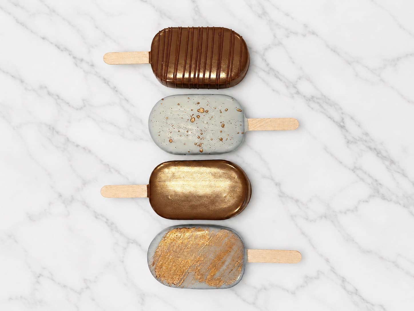 Bronze and gold metallic cakesicles on sticks